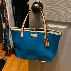 Coach leather teal tote bag